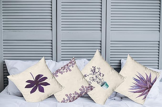 Ambesonne Botanical Throw Pillow Cushion Case Pack of 4, Minimalist Watercolor Painting Leaves Agave Branches Plant in a Pot, Modern Accent Double-Sided Digital Printing, 24", Quartz and Lavender