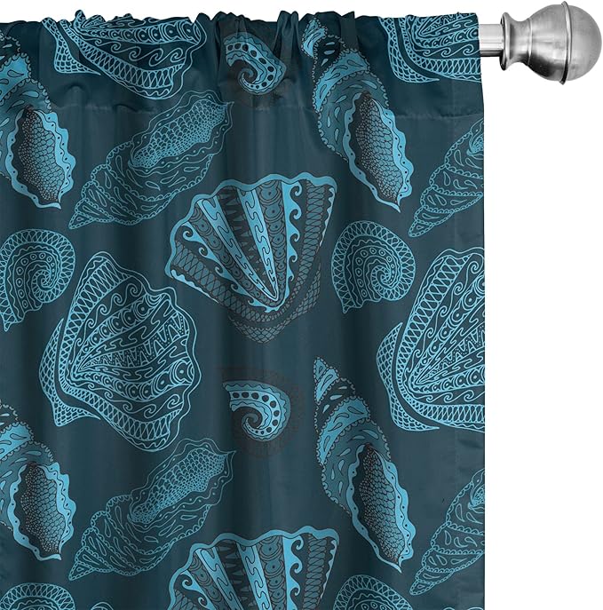 Ambesonne Scallop Window Curtains, Repetitive Seashell Aquatic Underwater Sea Creatures Pattern, Lightweight Decor 2-Panel Set with Rod Pocket, Pair of - 28" x 95", Blue Petrol
