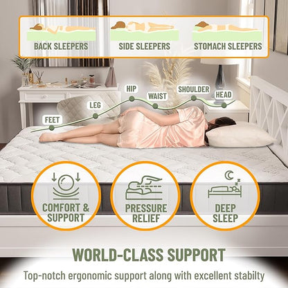 Ottomanson Queen 9" Hybrid Mattress - Rock Hard Feel - Made in USA - Individually Pocketed Coils & CertiPUR-US Foam - Fiberglass-Free - Bed in a Box