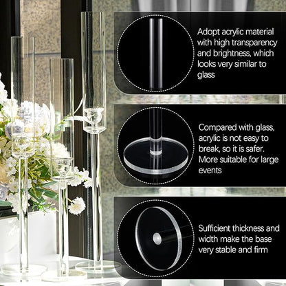 Vincidern 24pcs Taper Candle Holder Acrylic Candlestick Holder Clear Set for Table Centerpiece, Long Candle Stick Candle Stand Cylinder Shade for Halloween, Christmas Wedding Party Dining Room Decor