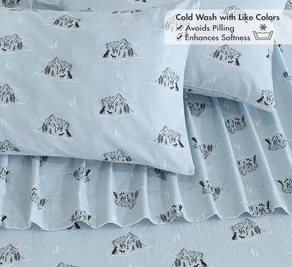 RUVANTI Flannel Sheets Queen Size - 100% Cotton Double Brushed Bed Sheets, Deep Pockets 16 Inches Queen Sheet Set, All Seasons Breathable & Extra Soft - Warm & Cozy, 4 Piece, Soul Dog