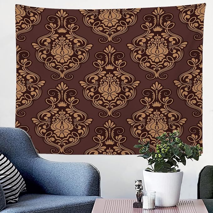 Batmerry Elegant Floral Antique Art Tapestry, Antique Vintage in the Style of Damask Pattern Wall Art Hanging Tapestry Decoration for Bedroom Living Room Dorm Décor (51.2X59.1 Inches)