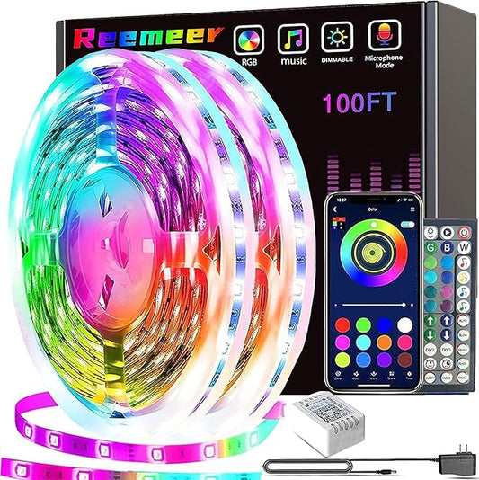 Led Lights 100ft Smart APP Control Music Sync Strip Lights RGB Color Changing Strips with Remote, for Bedroom Kitchen and Party