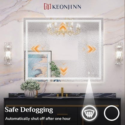 Keonjinn 72 x 32 Inch LED Bathroom Mirror with Lights, Large Wall Mounted Vanity Mirror, UL Listed LED Driver, HD Tempered Glass, Easy Installation, Anti-Fog, Memory Dimmable 6000K, CRI 90+