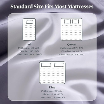 LuxClub Full Size Bed Sheets, 100% Rayon Derived from Bamboo Cooling Sheets, Breathable & Soft Deep Pocket Up to 16", Hotel Luxury Silky Sheets Full Size Set, Light Grey