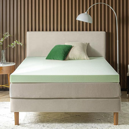 ZINUS 4 Inch Green Tea Memory Foam Mattress Topper, Smaller, More Convenient WonderBox Packaging, Pressure-Relieving Layers, CertiPUR-US Certified, Short Queen