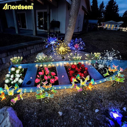 Anordsem Solar Lights Outdoor Decorative: Bendable Copper Wire with 120 LED Firework Beads - Waterproof DIY Warm Fun Decorating Yard Garden Patio - Christmas Gifts for Homeowner Over 30