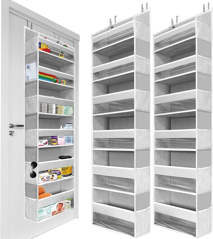 HOMELUX THEORY 2 PC Heavy Duty Over the Door Organizer 55x14x6.7, 6 Large Front & 12 Side Pockets, Hanging Storage Closet Door Organizer for Bedroom, Bathroom and Baby Nursery Storage (Light Gray)