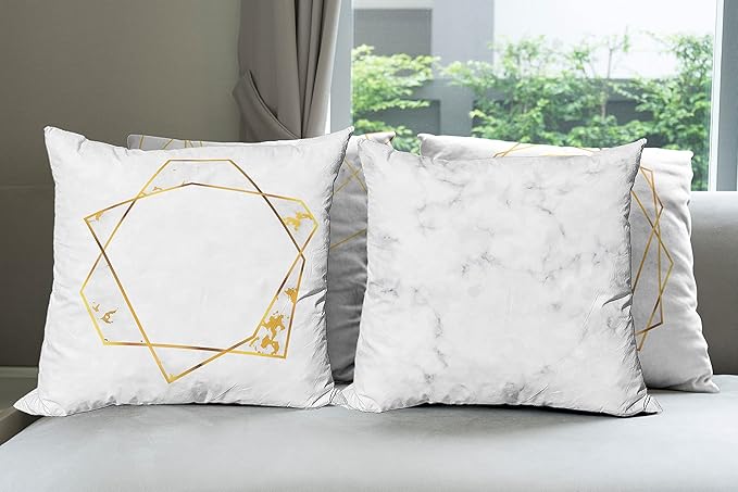 Ambesonne Marble Throw Pillow Cushion Case Pack of 4, Modern Design Illustration of Geometric Golden Yellow Tone Lines Shapes, Modern Accent Double-Sided Digital Printing, 18", Grey Mustard