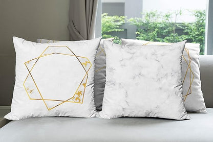 Ambesonne Marble Throw Pillow Cushion Case Pack of 4, Modern Design Illustration of Geometric Golden Yellow Tone Lines Shapes, Modern Accent Double-Sided Digital Printing, 18", Grey Mustard
