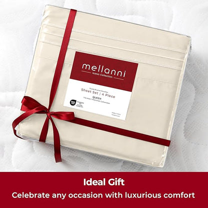 Mellanni Extra Deep Twin Sheets - 3 PC Iconic Collection Bedding - Hotel Luxury, Ultra Soft, Cooling Bed Sheets - Wrinkle, Fade, Stain Resistant (Twin, Golden Ivory)
