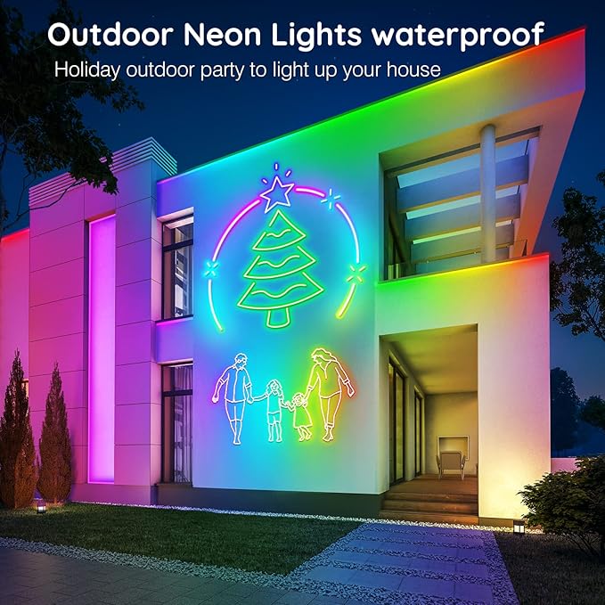AILBTON 50Ft Neon Rope Lights,Flexible Led Rope Lights Control with App/Remote,Multiple Modes Rope Lights,IP65 Outdoor RGB Led Neon Light Waterproof,Music Sync Gaming