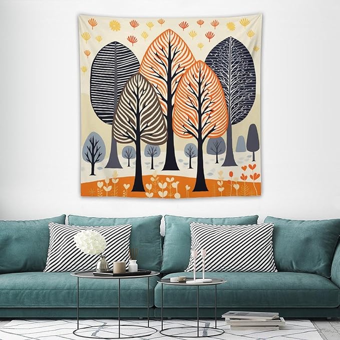 Tapestry As Wall Art Shabby Chic Trees Tapestry Rustic Autumn Tapestry Vintage Aesthetic Tapestries Wall Hanging for Bedroom Living Room Dorm Decor 60"x60" Tapestries Winter Snowflake Decorative