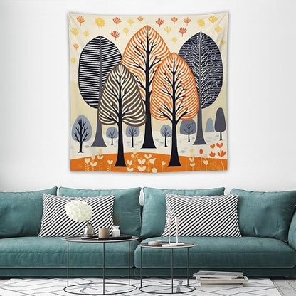 Tapestry As Wall Art Shabby Chic Trees Tapestry Rustic Autumn Tapestry Vintage Aesthetic Tapestries Wall Hanging for Bedroom Living Room Dorm Decor 60"x60" Tapestries Winter Snowflake Decorative