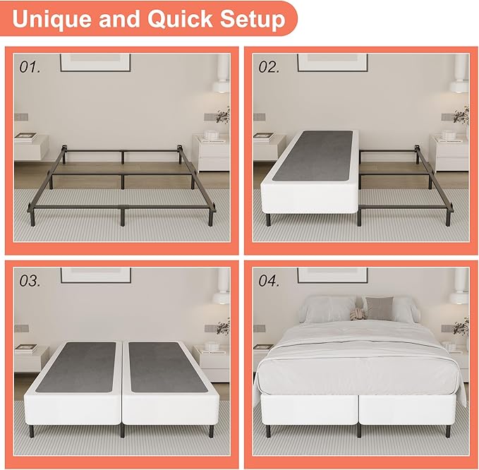 Split King Box Spring 7 Inch, Heavy Duty Metal Box Spring King Size with Fabric Cover, Noise-Free, Quick Assembly