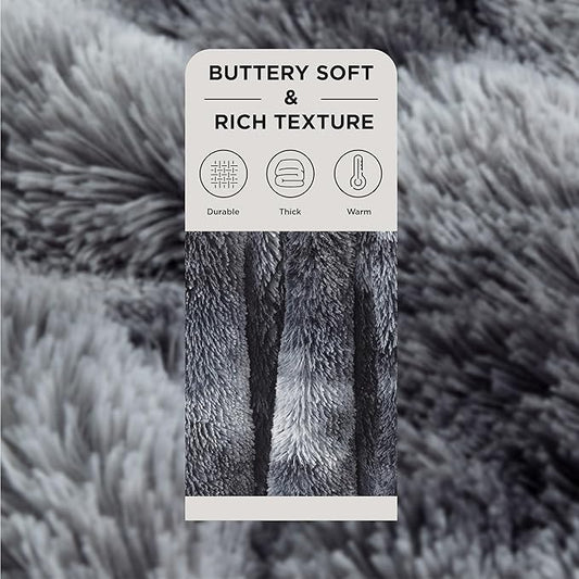 Bedsure GentleSoft Fuzzy Faux Fur Sherpa Fleece Blanket Twin Size, Plush Thick Warm Twin Blanket for Bed, College Dorm Essentials Gifts for Girls Boys, Tie Dye Grey Decor for Winter, 60x80