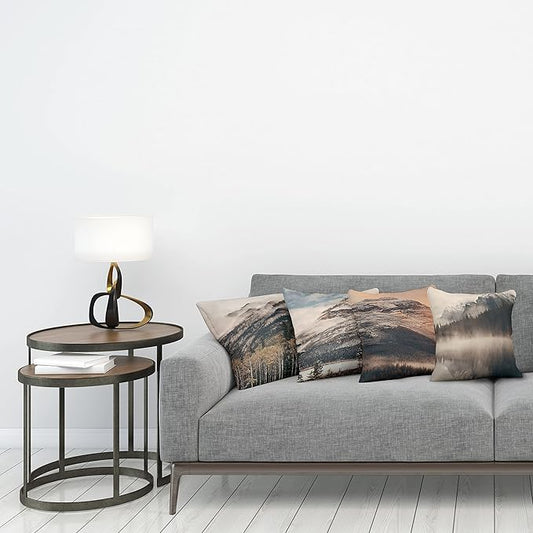 Ambesonne Landscape Throw Pillow Cushion Case Pack of 4, Snowy Mountains Woods Early Morning Sunrise Nature Outdoors Scenery Photo, Modern Accent Double-Sided Digital Printing, 20", Brown White