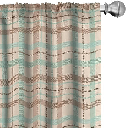 Ambesonne Plaid Curtains, Scottish Country Style Tartan with Abstract Design Diagonal Striped Lines, Window Treatments 2 Panel Set for Living Room Bedroom, Pair of - 28" x 63", Mint Green
