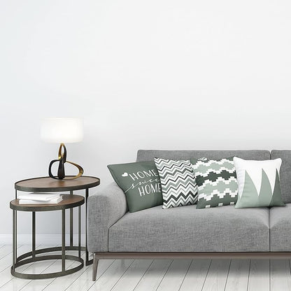 Ambesonne Modern Throw Pillow Cushion Case Pack of 4, Geometric Style Pattern of Triangles Zigzags Love Home Phrase Print, Modern Accent Double-Sided Digital Printing, 20", Dark Sea Green and White