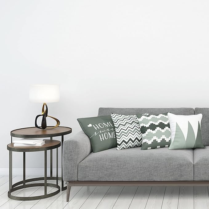 Ambesonne Modern Throw Pillow Cushion Case Pack of 4, Geometric Style Pattern of Triangles Zigzags Love Home Phrase Print, Modern Accent Double-Sided Digital Printing, 24", Dark Sea Green and White