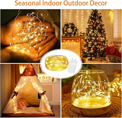 16 Pack 10 ft 30 LED Fairy Lights Battery Operated Waterproof Silver Wire Mini String Lights Firefly Starry Moon Lights for DIY Crafts Wedding Party Bedroom Table Centerpieces Christmas(Warm White)