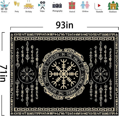 OSUNBD Nordic Vikings Tapestry Large 93x71inches Soft Flannel Vegvsir Symbol Amulet Celtic Rune Scandinavian Aesthetic Mythology Tapestry Wall Hanging for Bedroom Living Room Decor