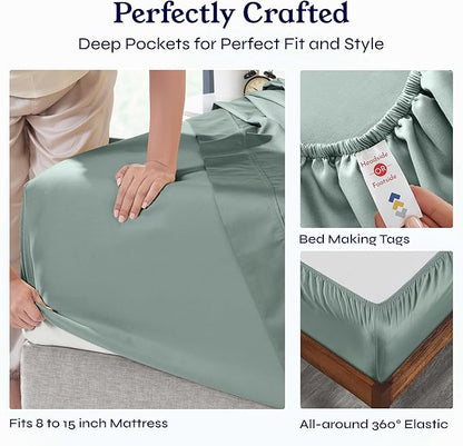 California Design Den Split King Sheets Sets for Adjustable Bed - Soft 400 Thread Count Sateen, Natural 100% Cotton Sheets with Deep Pockets, Breathable, Cooling and Durable Bedding Set - Sage Green