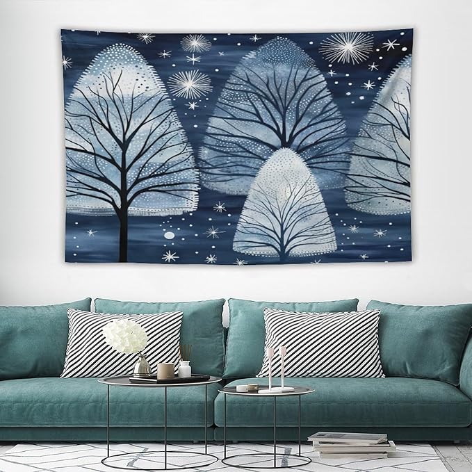 MaSiledy Tapestries Trendy Blue Silver Glitter Tree Christmas Tapestry Vintage Christmas Tapestries for Bedroom Aesthetic for Bedroom Colorful Wall Hanging Aesthetic Wall Art For Room Decor 40"x60"