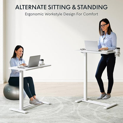 FLEXISPOT H7 Adjustable Overbed Bedside Table with Wheels Pneumatic Mobile Standing Desk Laptop Desk Rolling Computer Cart Movable Overbed Table Hospital Home Use(27.6" W x 15.7" D, White)