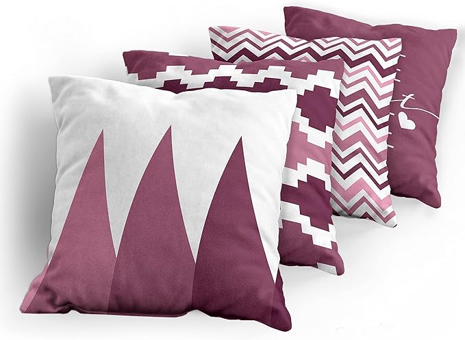Ambesonne Modern Throw Pillow Cushion Case Pack of 4, Geometric Style Pattern of Triangles Zigzags Love Home Phrase Print, Modern Accent Double-Sided Digital Printing, 16", Dried Rose and Pale Pink