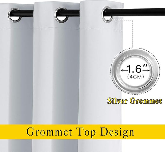 NICETOWN Room Darkening 118 inch Long Curtains, Grommet Thermal Drapes Weighted Room Divider Wide Window Treatments for Living Room, W66 x L118, Greyish White, 2 Panels