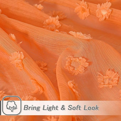 MYSKY HOME Pom Pom Orange Sheer Curtains for Bedroom Girls Room Curtains 84 Inches Long for Nursery Kids Light Filtering Boho Window Drapes, Rod Pocket, 52" Wide, 2 Panels