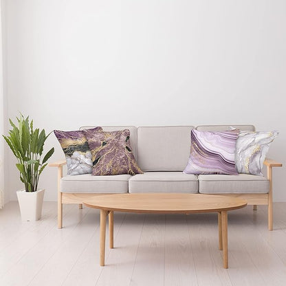 Ambesonne Marble Print Throw Pillow Cushion Case Pack of 4, Quartz Inspired Design of Stone Surface Look Print Modern Style Stained, Modern Accent Double-Sided Digital Printing, 24", Mauve Lilac Grey