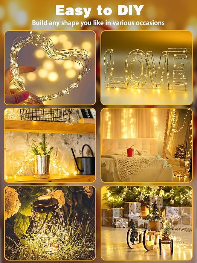 4 Pack 60LED Christmas Battery Operated Fairy Lights with Remote, 8 Modes String Lights with Timer, Dimmable, Memory Function, Waterproof Twinkle Lights for Outdoor Indoor Christmas Decor(Warm White)