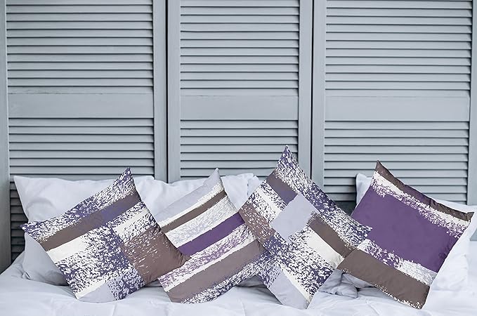 Ambesonne Grunge Throw Pillow Cushion Case Pack of 4, Abstract Design Simplistic Minimal Stripes Brushstrokes Contemporary, Modern Accent Double-Sided Digital Printing, 24", Purpleblue and Lavender