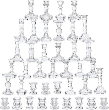 Mumufy 40 Pcs Glass Crystal Taper Candle Holders Clear Glass Candlestick Holder Fit 0.8 Inch Candles Crystal Decorative Candle Stand Centerpiece Table Wedding Dining Party (Classic,Clear)