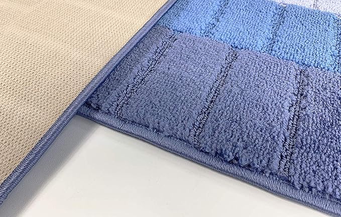 Custom Size Coastal Nautical Style Runner Rug Carpet for Hallway Entryway, Slip Resistant Latex Rubber Backed, 31 inch Wide X Customized Length, Squares Blue, 31 inch X 35 feet
