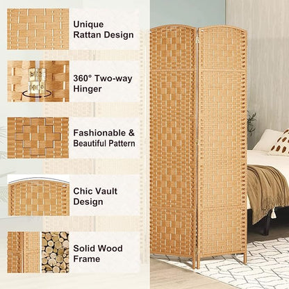 Rose Home Fashion 6 ft Tall Room Divider, Room Dividers and Folding Privacy Screens, 15.7in Privacy Screen 4 Panel Partition Temporary Wall Separation for Private, Light Beige
