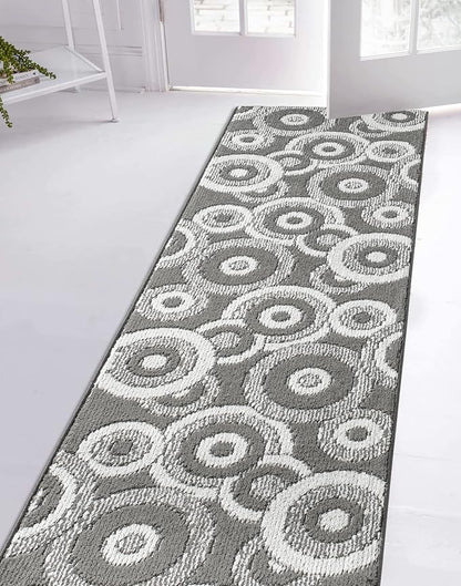 Custom Length Cut to Size Retro Modern Geometric Carpet Runner Rug for Hallways, Non Slip Rubber Backed, 31 inch Wide X Customized Length, Geo Grey, 31 inch X 32 feet
