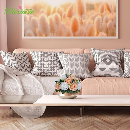 BLOSMON Rose Flower Balls Centerpieces: 6pcs 9.5 Inch Peach Fuzz Fake Flowers Kissing Balls Decor Artificial Wedding Floral Arrangements Silk Bouquet with Base Home Party Room Table DIY Decorations