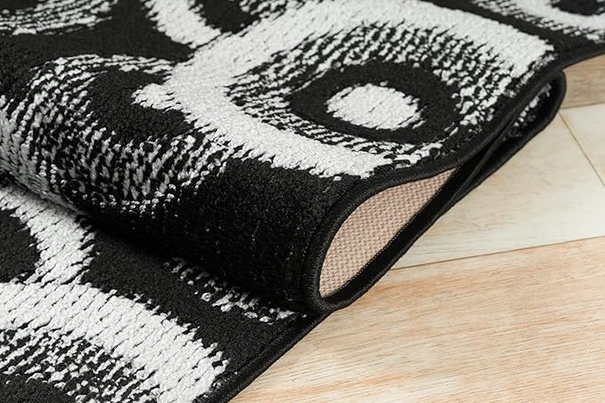 Custom Length Cut to Size Modern Farmhouse Carpet Runner Rug for Hallways, Non Slip Rubber Backed, 31 inch Wide X Customized Length, Geo Black, 31 inch X 8 feet