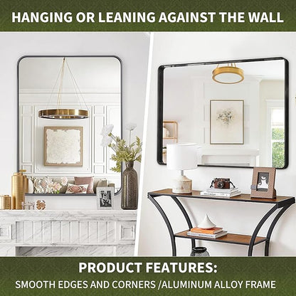 Suidia Bathroom Mirror, 30" x 40" Wall Mirror Metal Framed, Bathroom Vanity Mirror for Living Room Bedroom Bathroom Entryway, Black, Rounded Corner Style