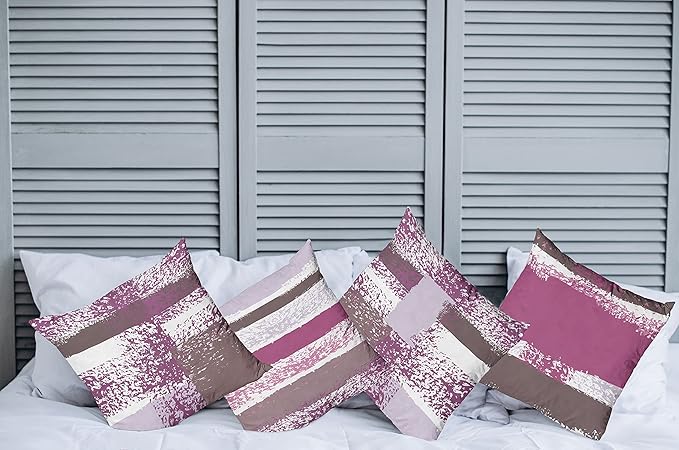 Ambesonne Grunge Throw Pillow Cushion Case Pack of 4, Abstract Design Simplistic Minimal Stripes Brushstrokes Contemporary, Modern Accent Double-Sided Digital Printing, 24", Grey Pink and Dark Mauve