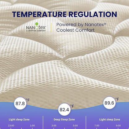 SLEEP ZONE Cooling Twin Mattress Topper for Single Bed, Premium Zoned Cool Mattress Pad Cover, Padded Mattress Protector Breathable Washable, Deep Pocket 8-21" (Beige, Twin)