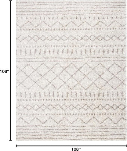 SAFAVIEH Arizona Shag Collection Area Rug - 9' Square, Ivory & Beige, Moroccan Design, Non-Shedding, 1.6-inch Thick, Ideal for High Traffic Areas in Living Room, Bedroom (ASG741A-9SQ)