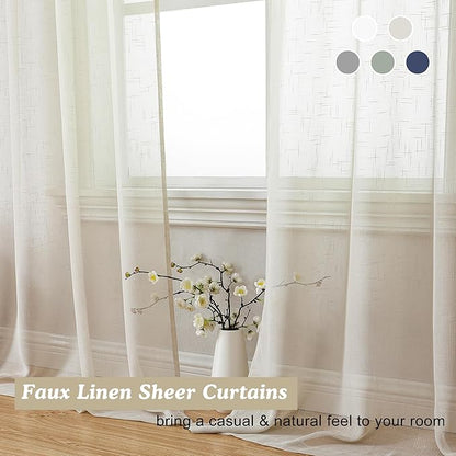 Aiyufeng Natural Sheer Curtains 72 inches Long 2 Panels, Fresh Textured Semi Sheer Natural Linen Breathable Elegant Door Curtains & Drapes for Farmhouse/Living Room/Kitchen, 40Wx72L inch