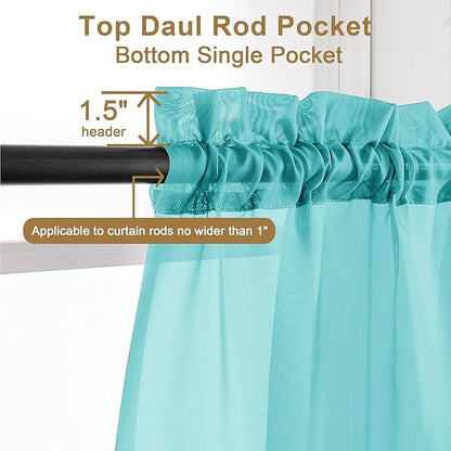Chyhomenyc Sheer Turquoise Curtains 90 inches Long 2 Panels, Light Filtering Soft Airy Solid Elegant Voile Window Treatment Drapes for Bedroom Living Room Wedding Party Decor, 42 Wx90 L Inches