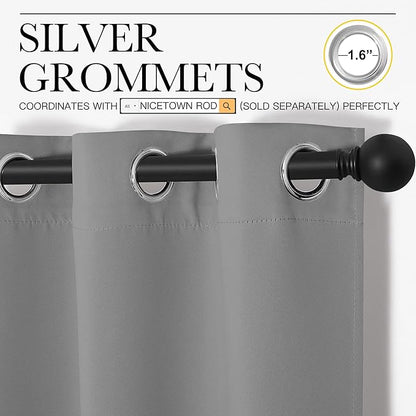 NICETOWN Thermal Insulated Grommet Blackout Curtains, Kids Window Drape Panel for Nursery, Privacy Short Curtains (Silver Grey, 2 Panels, W42 x L68 -Inch)