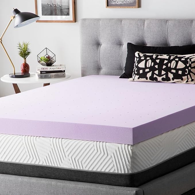 LUCID 4 Inch Lavender Infused Memory Foam Mattress Topper, Queen Size – Ventilated Design – Pressure Relieving Bed Topper - Mattress Pad – CertiPur Certified