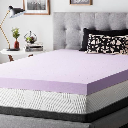 LUCID 4 Inch Lavender Infused Memory Foam Mattress Topper, Queen Size – Ventilated Design – Pressure Relieving Bed Topper - Mattress Pad – CertiPur Certified